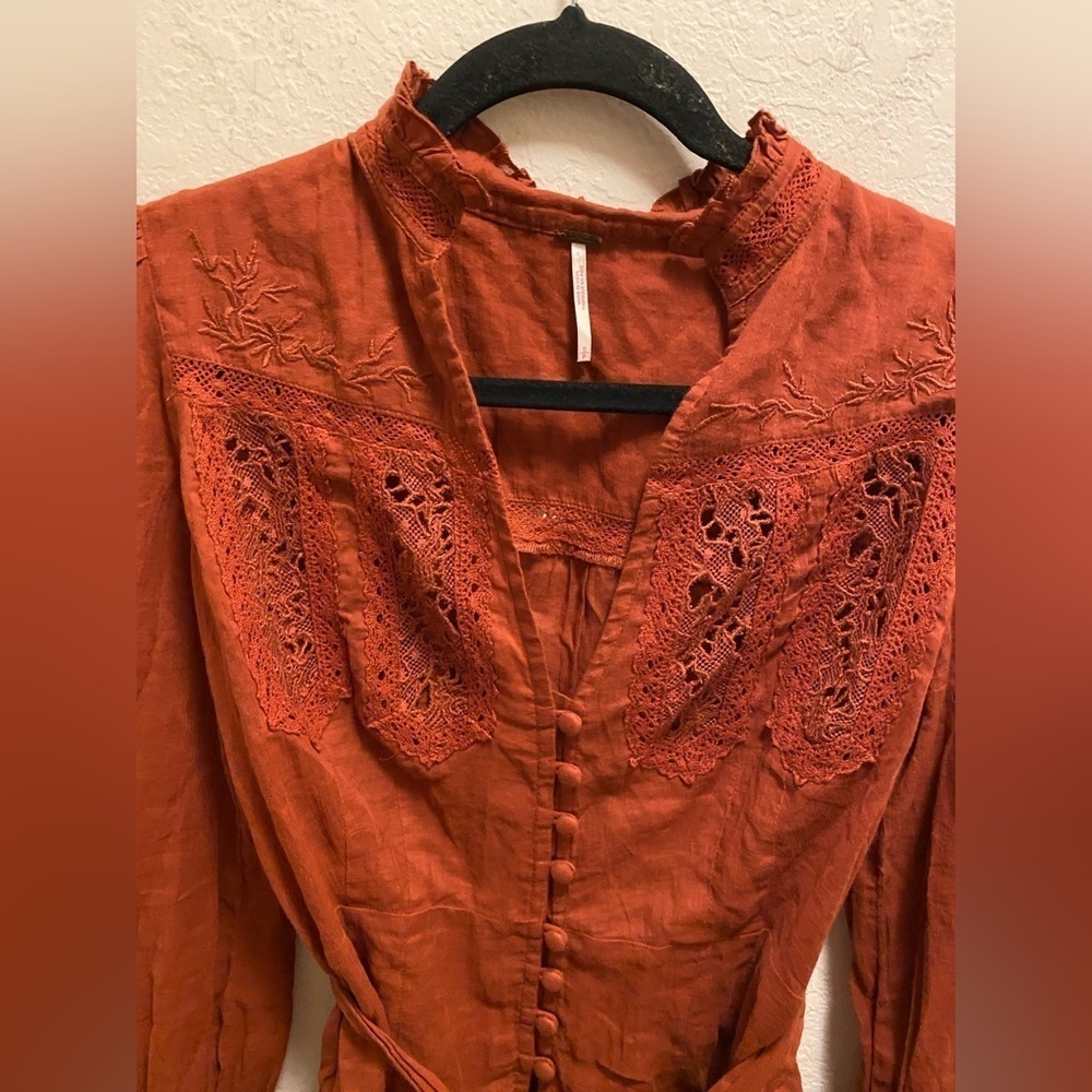 Free People Sweet Memories Lace Tie-Waist Blouse - Picture 4 of 11